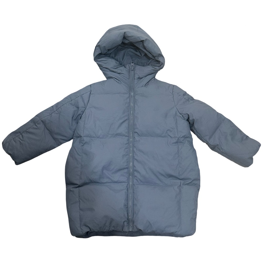 EUC Zara Girls Size 6/7 Grayish Blue “Longline Down” Hooded Puffer Jacket